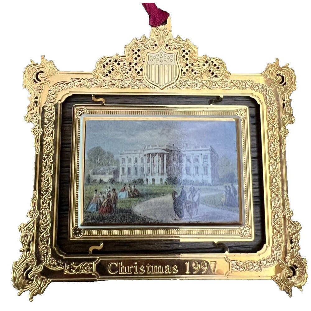 The White House Historical Association Christmas Ornament 1997 gold frame